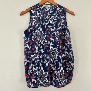 🦋 Loft Blue Red Paisley Sleeveless Button Down Blouse Small